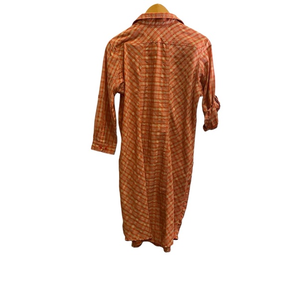 Duluth Trading Co Coral/tan Buttoned 3/4 Sleeve Shirt Dress sz M - Picture 2 of 11